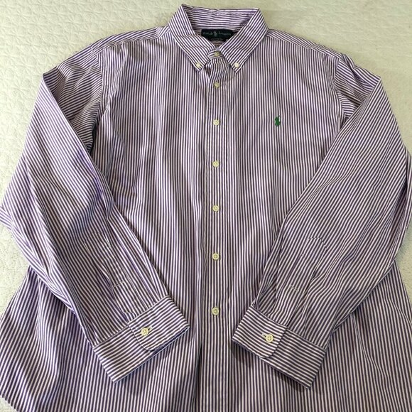 Polo Ralph Lauren Men's 2XL Button Shirt Long Sleeve Striped Purple Custom Fit - Picture 3 of 9